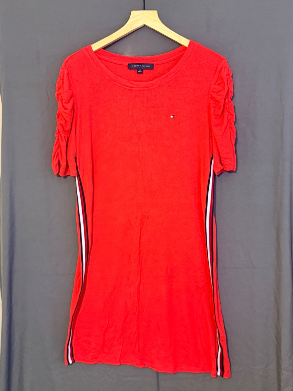 Tommy Hilfiger Bright Red Short Sleeve Knit Dress with Side Stripe Detail